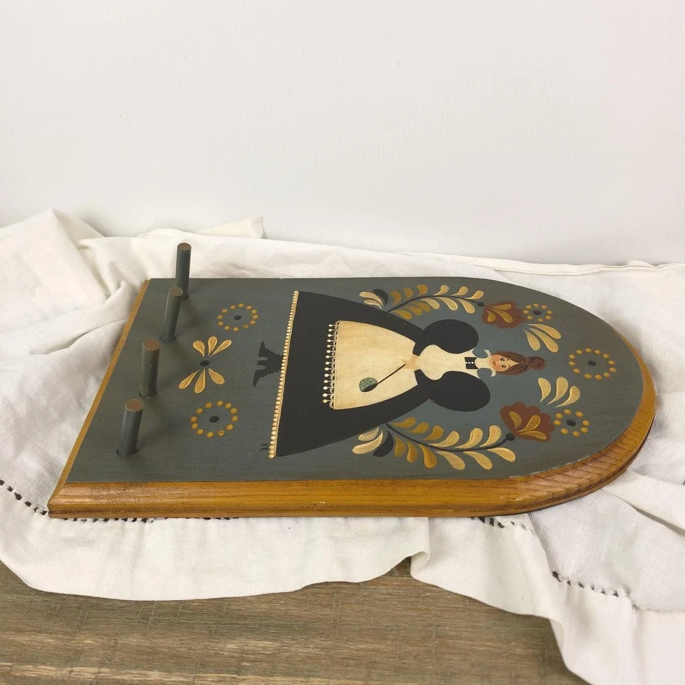 Hand Painted Folk Art Wall Hook, Vintage Wall Decor
